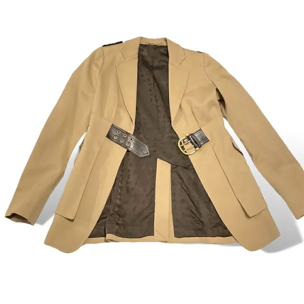GUCCI Military Inspired Beige Canvas Jacket with Horse-bit Motif Accents - Picture 7 of 14